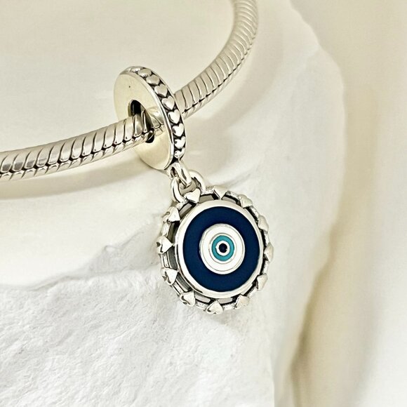 Pandora Evil Eye Heart around Dangle S925 Silver Charm - Picture 1 of 4